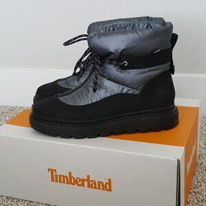 Timberland Ray City Waterproof Hiking Ankle Puffer Boots Black Leather Pull On 9